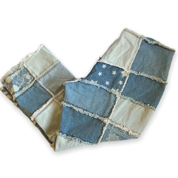 No Boundaries Y2k Patchwork Jeans Crop Raw Edge Waist Hemline Junior 15 - Picture 3 of 16